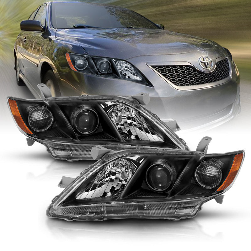ANZO 2007-2009 Toyota Camry Proyector Faro Negro Ámbar